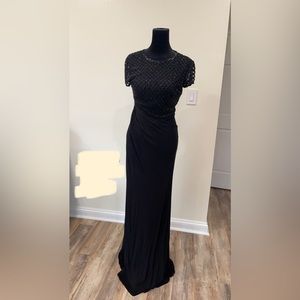 David Meister Short Sleeve Black Maxi Formal Dress, Size 2